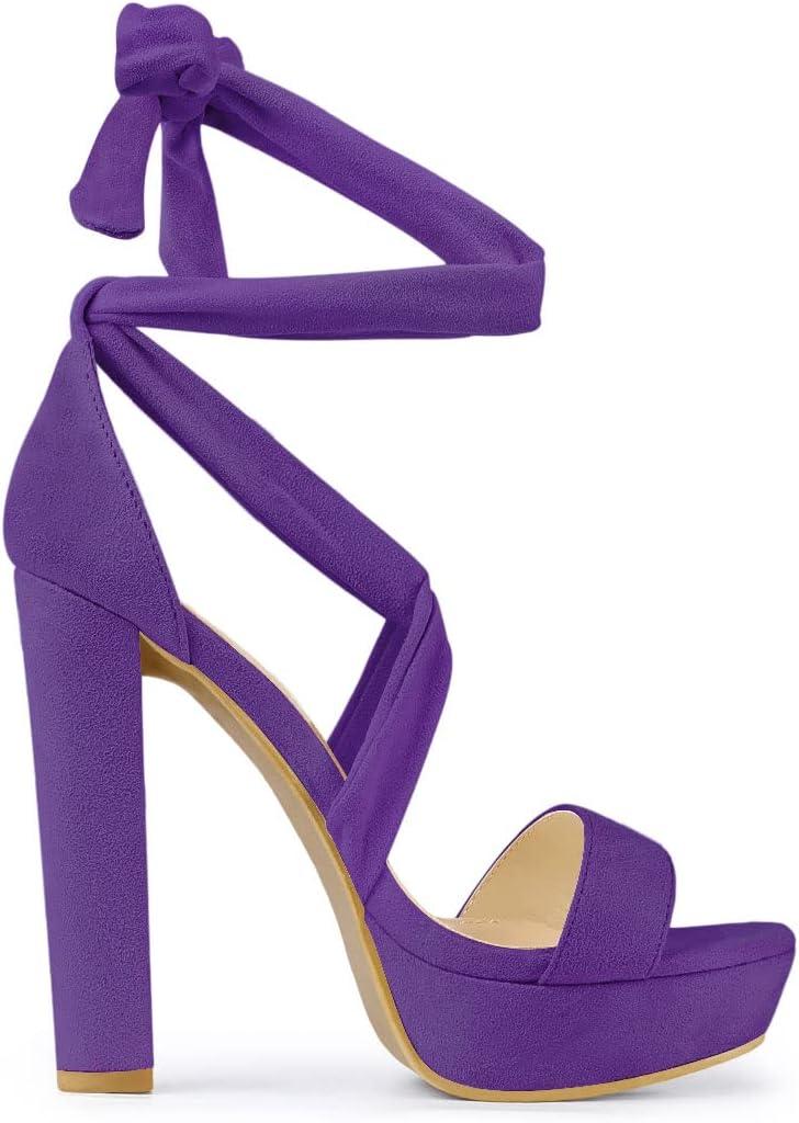 imageAllegra K Womens Lace Up Platform Block Heel SandalsPurple