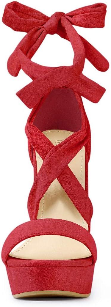 imageAllegra K Womens Lace Up Platform Block Heel SandalsRed