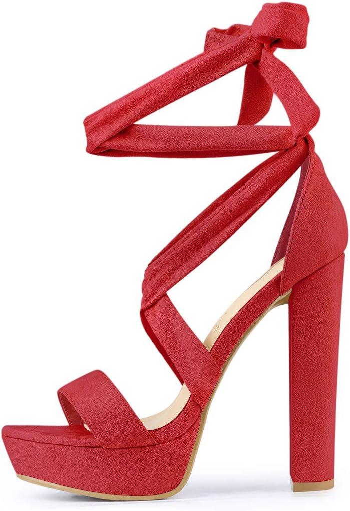 imageAllegra K Womens Lace Up Platform Block Heel SandalsRed