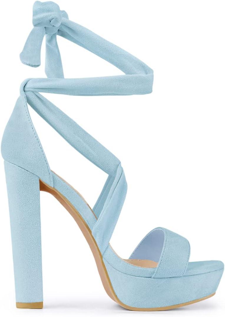 imageAllegra K Womens Lace Up Platform Block Heel SandalsSky Blue