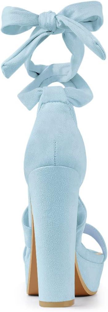 imageAllegra K Womens Lace Up Platform Block Heel SandalsSky Blue