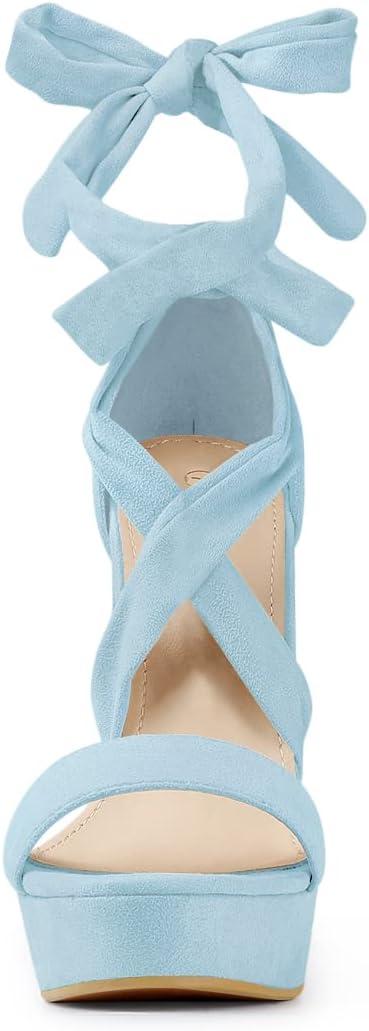 imageAllegra K Womens Lace Up Platform Block Heel SandalsSky Blue