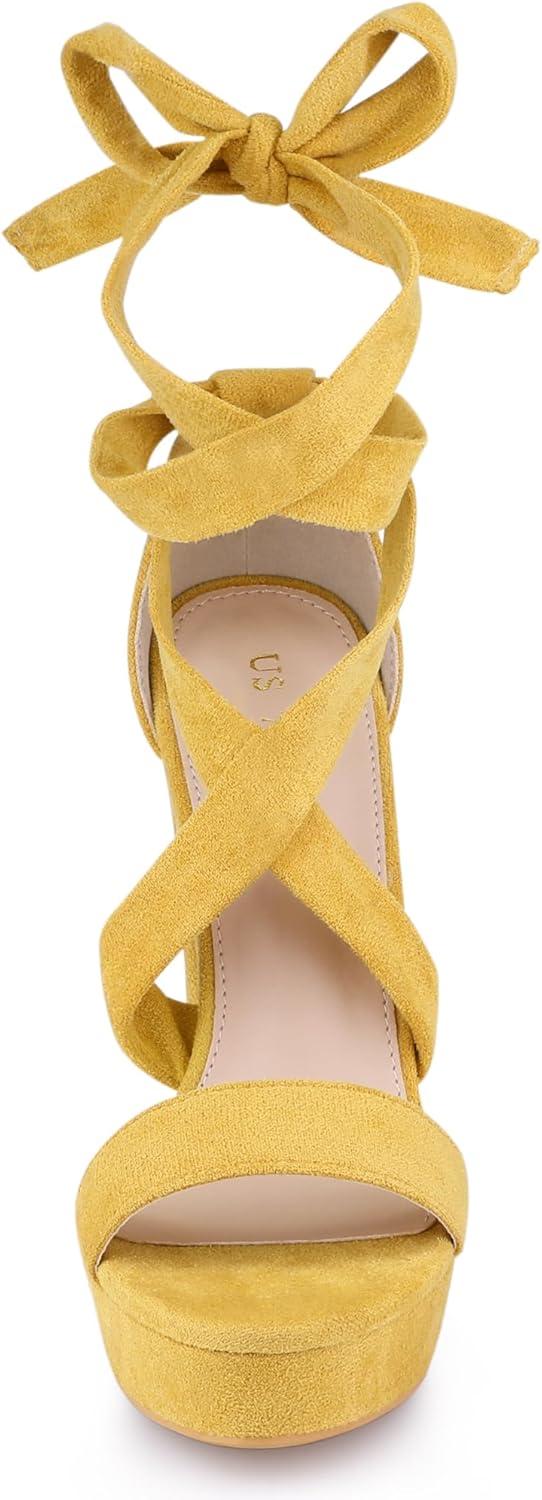 imageAllegra K Womens Lace Up Platform Block Heel SandalsYellow