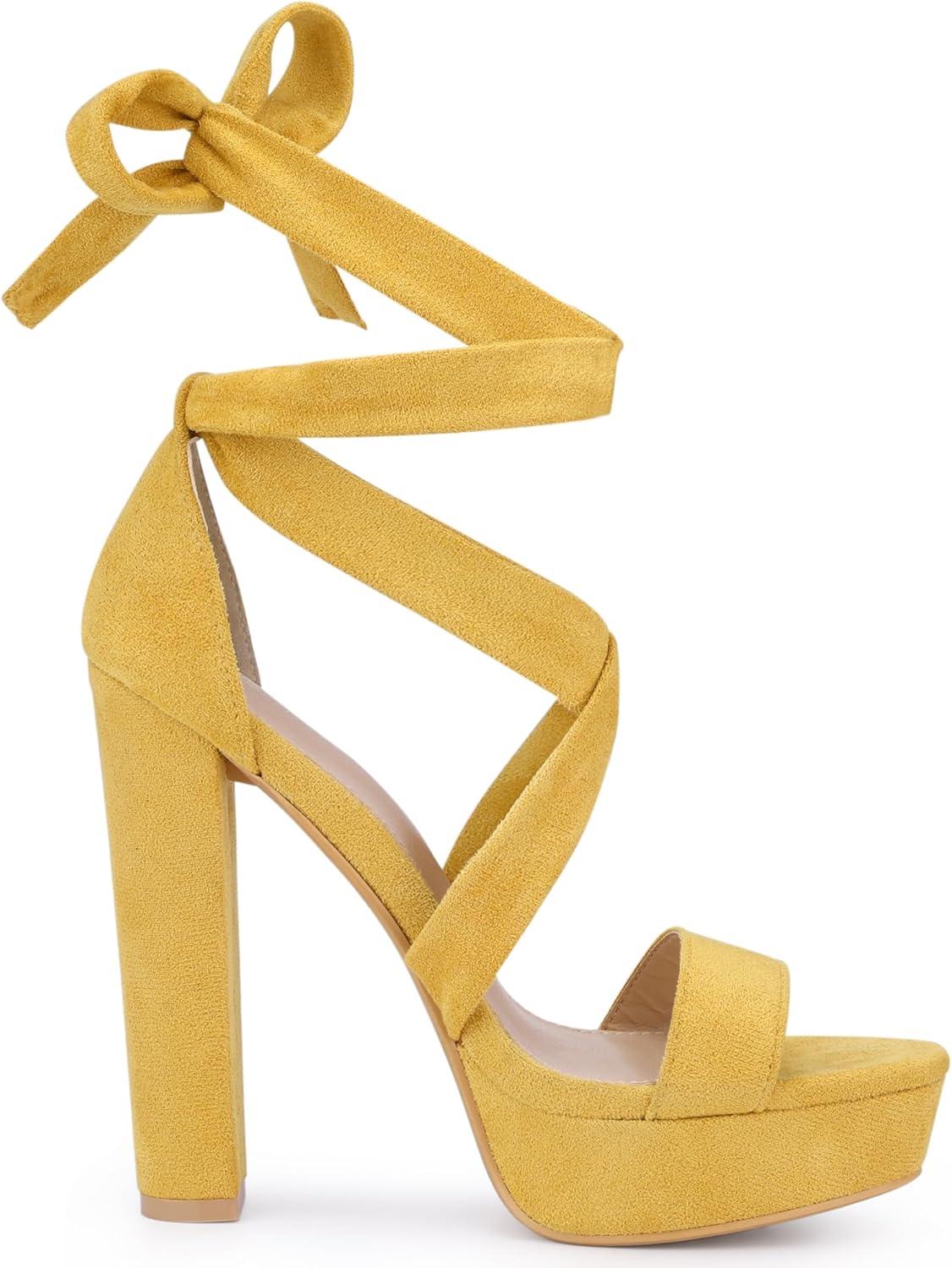 imageAllegra K Womens Lace Up Platform Block Heel SandalsYellow