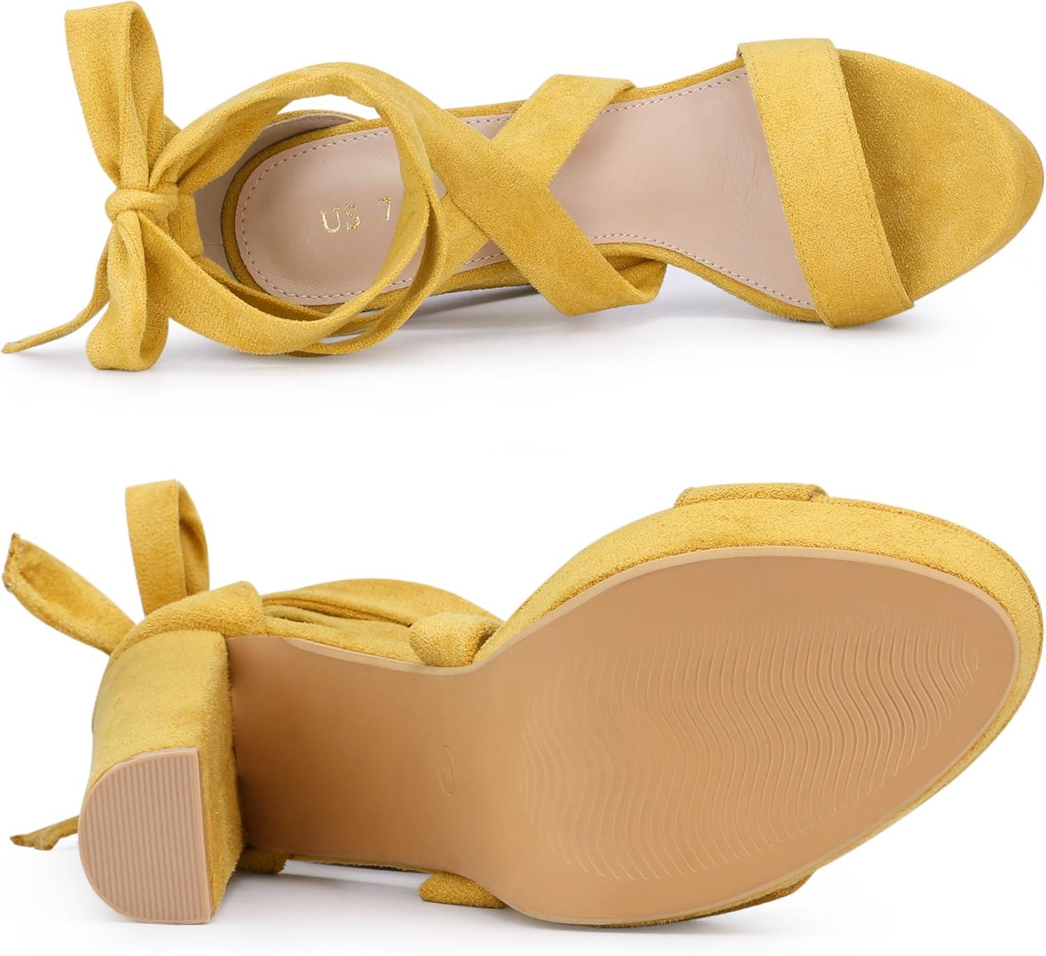 imageAllegra K Womens Lace Up Platform Block Heel SandalsYellow