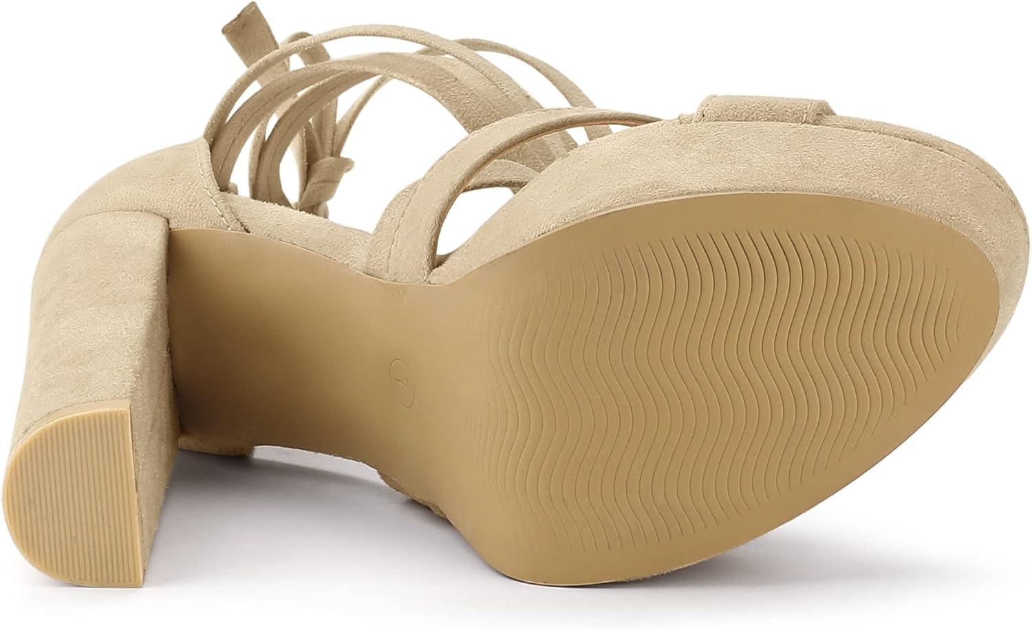 imageAllegra K Womens Lace Up Platform Chunky High Heels SandalsBeige