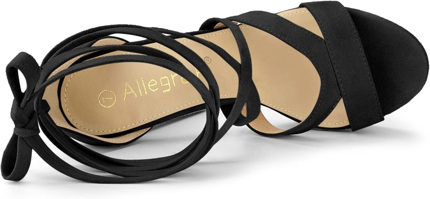 imageAllegra K Womens Lace Up Platform Chunky High Heels SandalsBlack