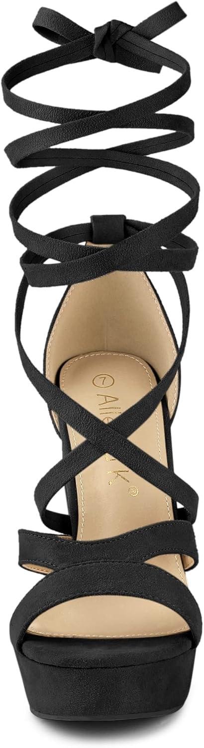 imageAllegra K Womens Lace Up Platform Chunky High Heels SandalsBlack