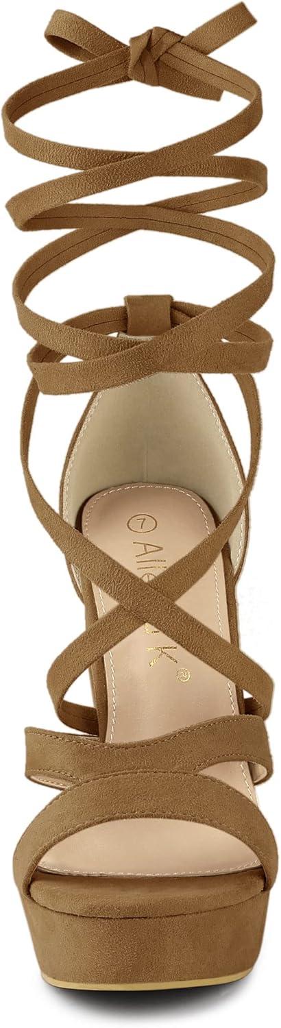 imageAllegra K Womens Lace Up Platform Chunky High Heels SandalsBrown