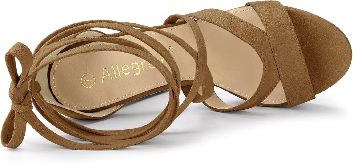 imageAllegra K Womens Lace Up Platform Chunky High Heels SandalsBrown