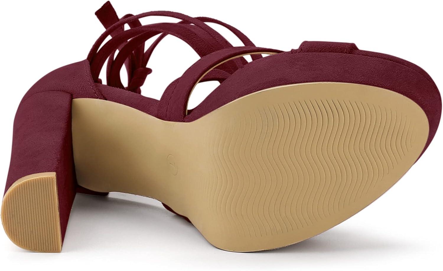 imageAllegra K Womens Lace Up Platform Chunky High Heels SandalsBurgundy