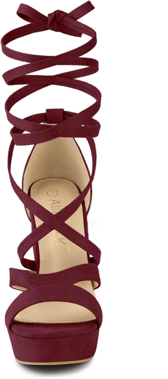 imageAllegra K Womens Lace Up Platform Chunky High Heels SandalsBurgundy