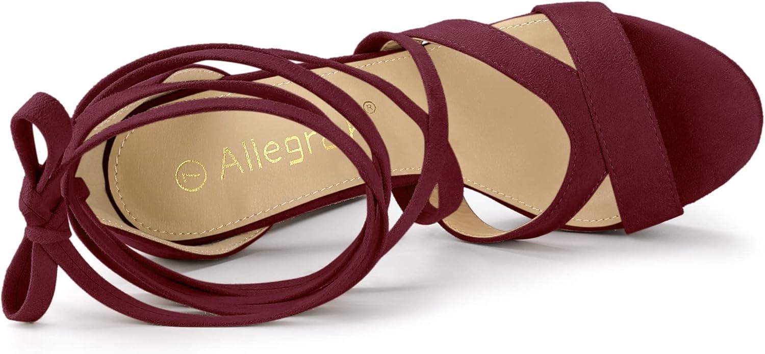 imageAllegra K Womens Lace Up Platform Chunky High Heels SandalsBurgundy
