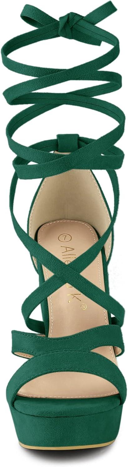 imageAllegra K Womens Lace Up Platform Chunky High Heels SandalsEmerald Green
