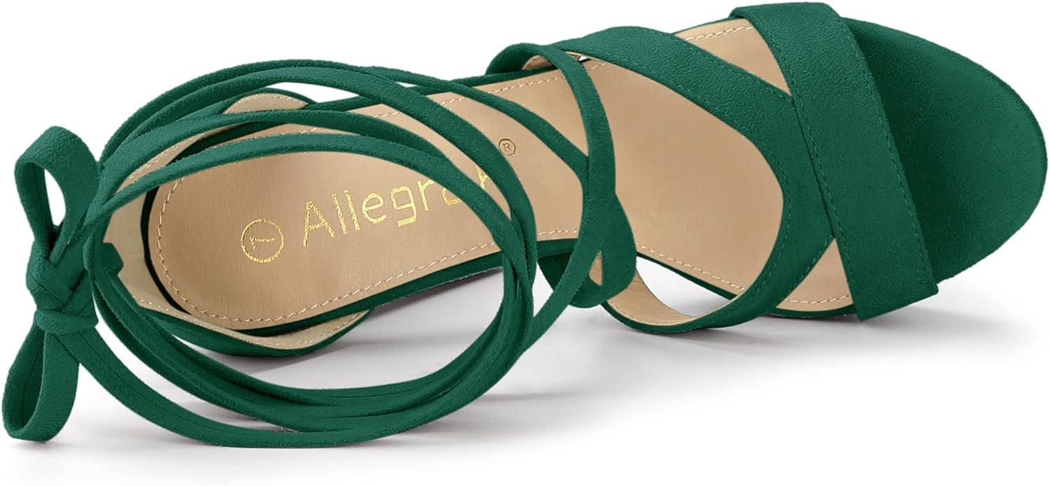 imageAllegra K Womens Lace Up Platform Chunky High Heels SandalsEmerald Green