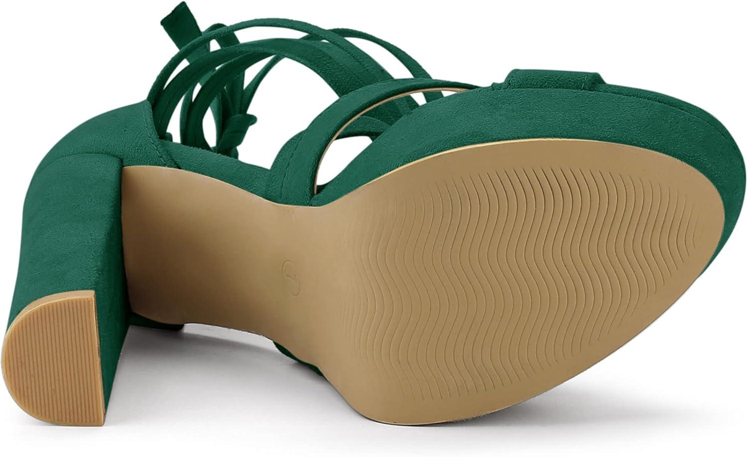 imageAllegra K Womens Lace Up Platform Chunky High Heels SandalsEmerald Green