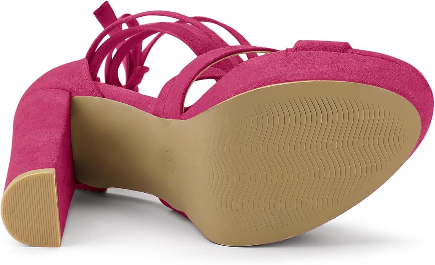 imageAllegra K Womens Lace Up Platform Chunky High Heels SandalsHot Pink