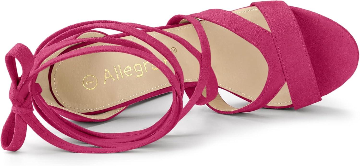 imageAllegra K Womens Lace Up Platform Chunky High Heels SandalsHot Pink