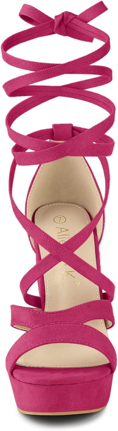 imageAllegra K Womens Lace Up Platform Chunky High Heels SandalsHot Pink