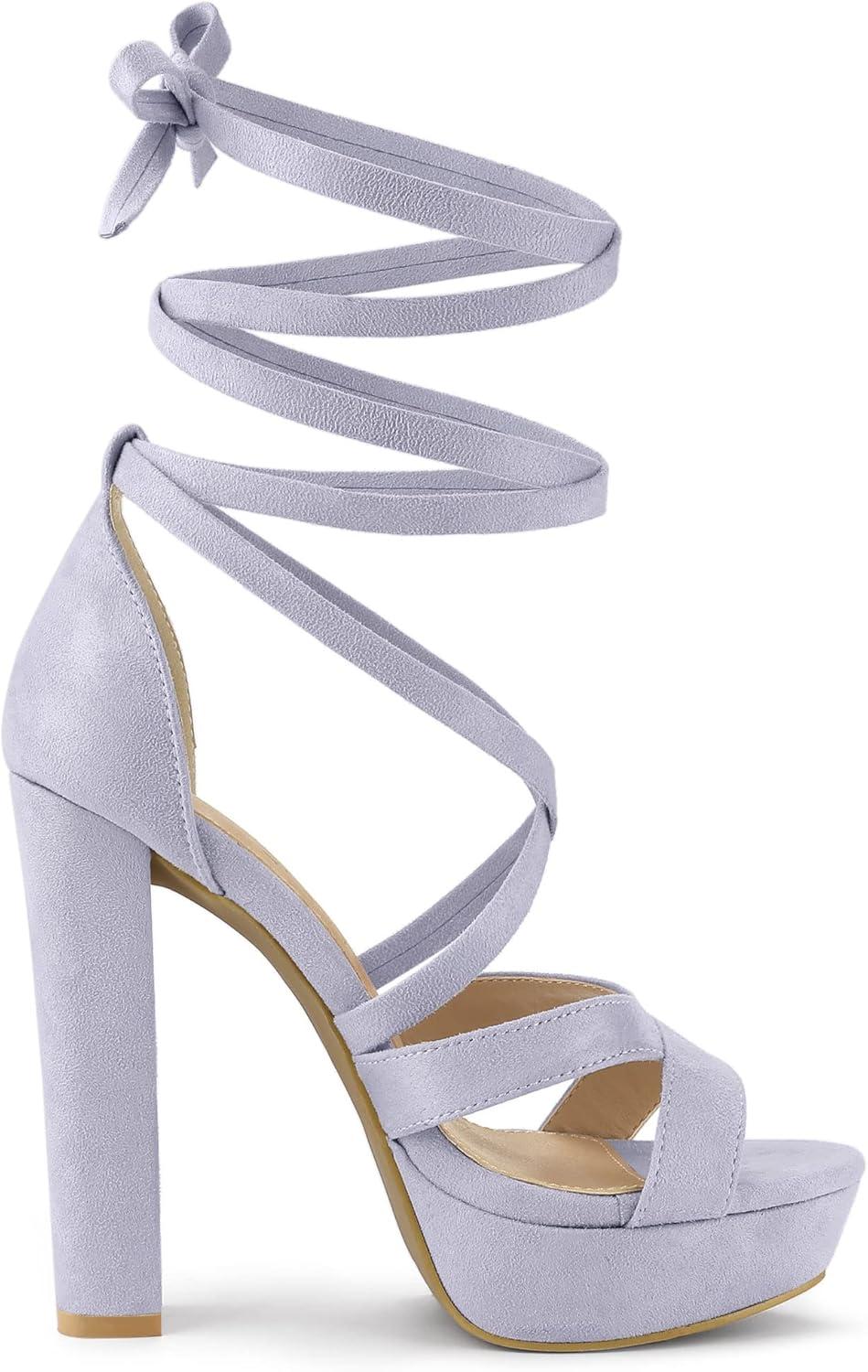 imageAllegra K Womens Lace Up Platform Chunky High Heels SandalsLight Purple
