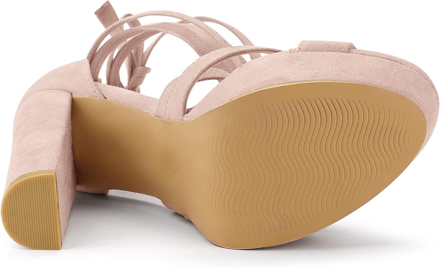 imageAllegra K Womens Lace Up Platform Chunky High Heels SandalsPink
