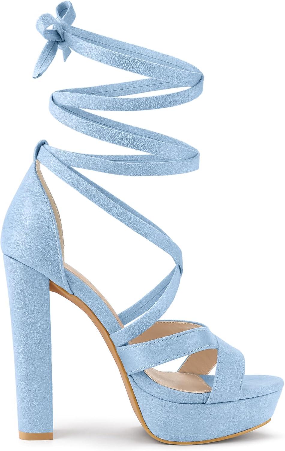 imageAllegra K Womens Lace Up Platform Chunky High Heels SandalsSky Blue