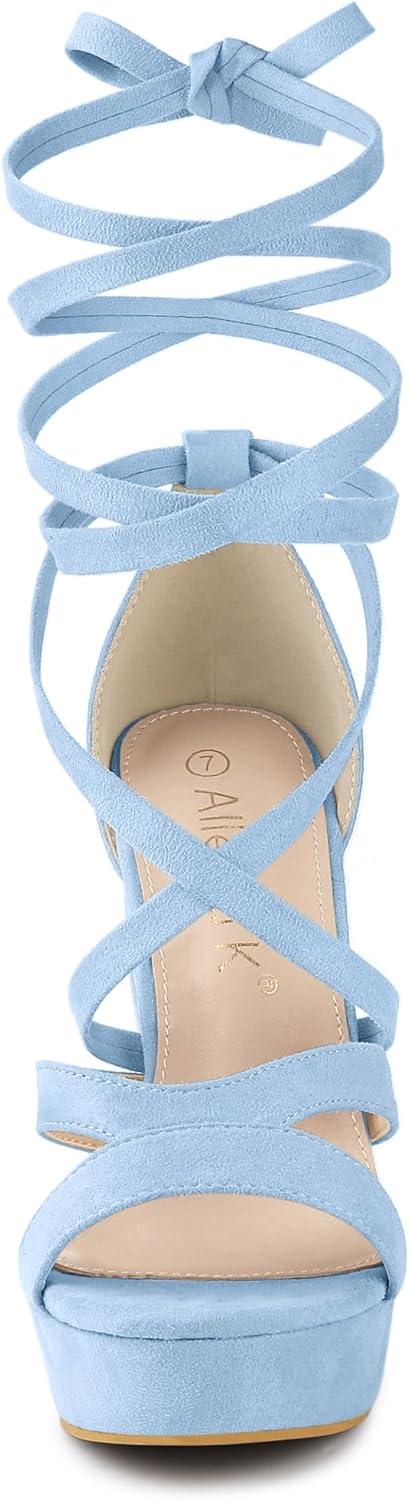 imageAllegra K Womens Lace Up Platform Chunky High Heels SandalsSky Blue