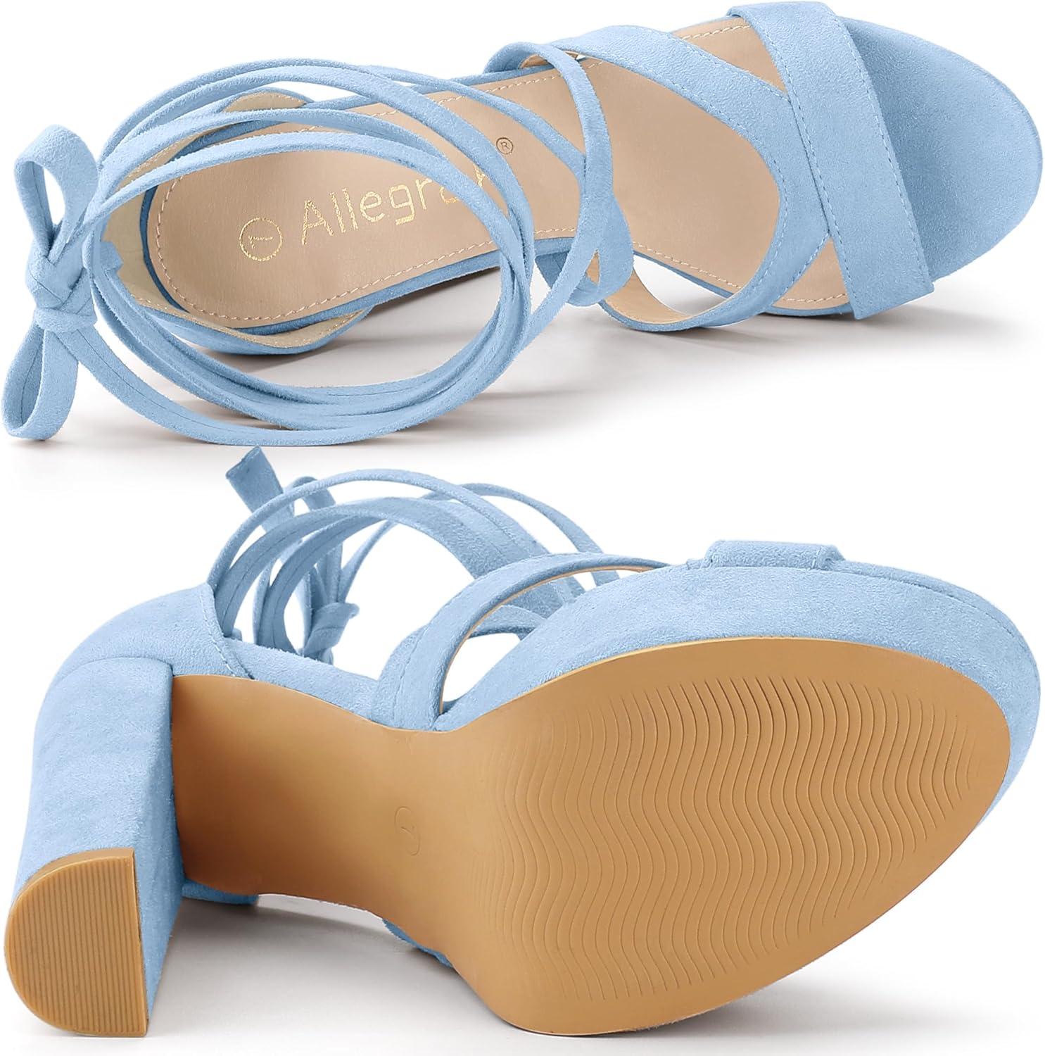 imageAllegra K Womens Lace Up Platform Chunky High Heels SandalsSky Blue