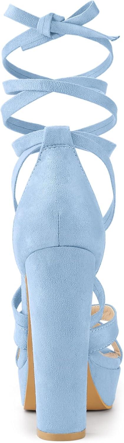 imageAllegra K Womens Lace Up Platform Chunky High Heels SandalsSky Blue