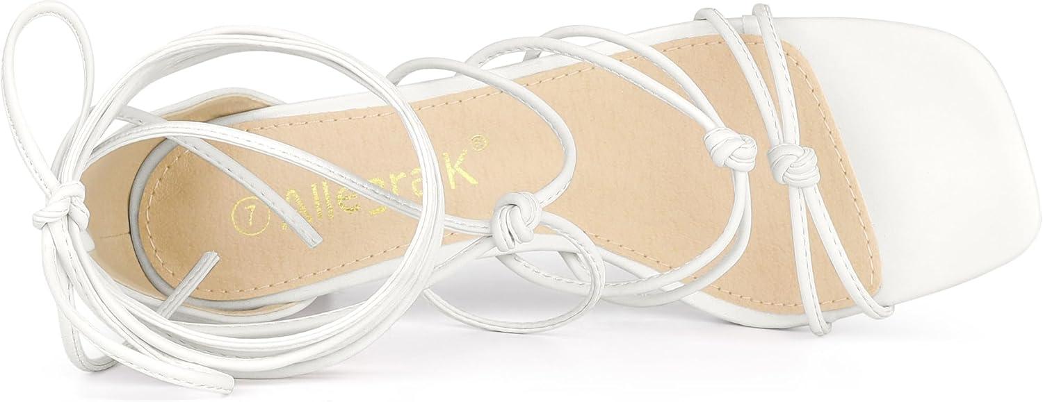 imageAllegra K Womens Lace Up Strappy Chunky High Heels SandalsWhite