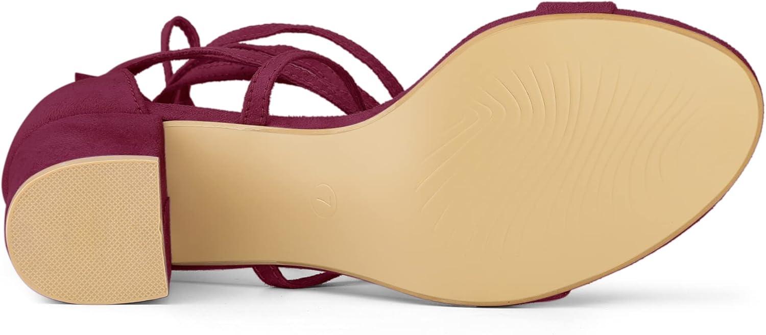 imageAllegra K Womens Open Toe Lace Up Mid Chunky Heeled SandalsBurgundy