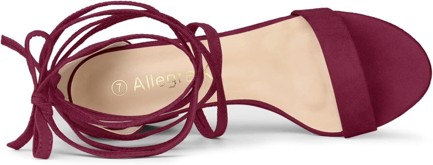 imageAllegra K Womens Open Toe Lace Up Mid Chunky Heeled SandalsBurgundy