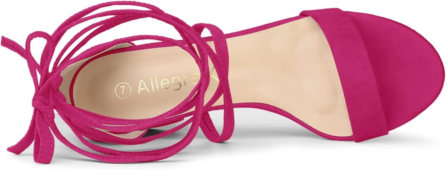imageAllegra K Womens Open Toe Lace Up Mid Chunky Heeled SandalsHot Pink