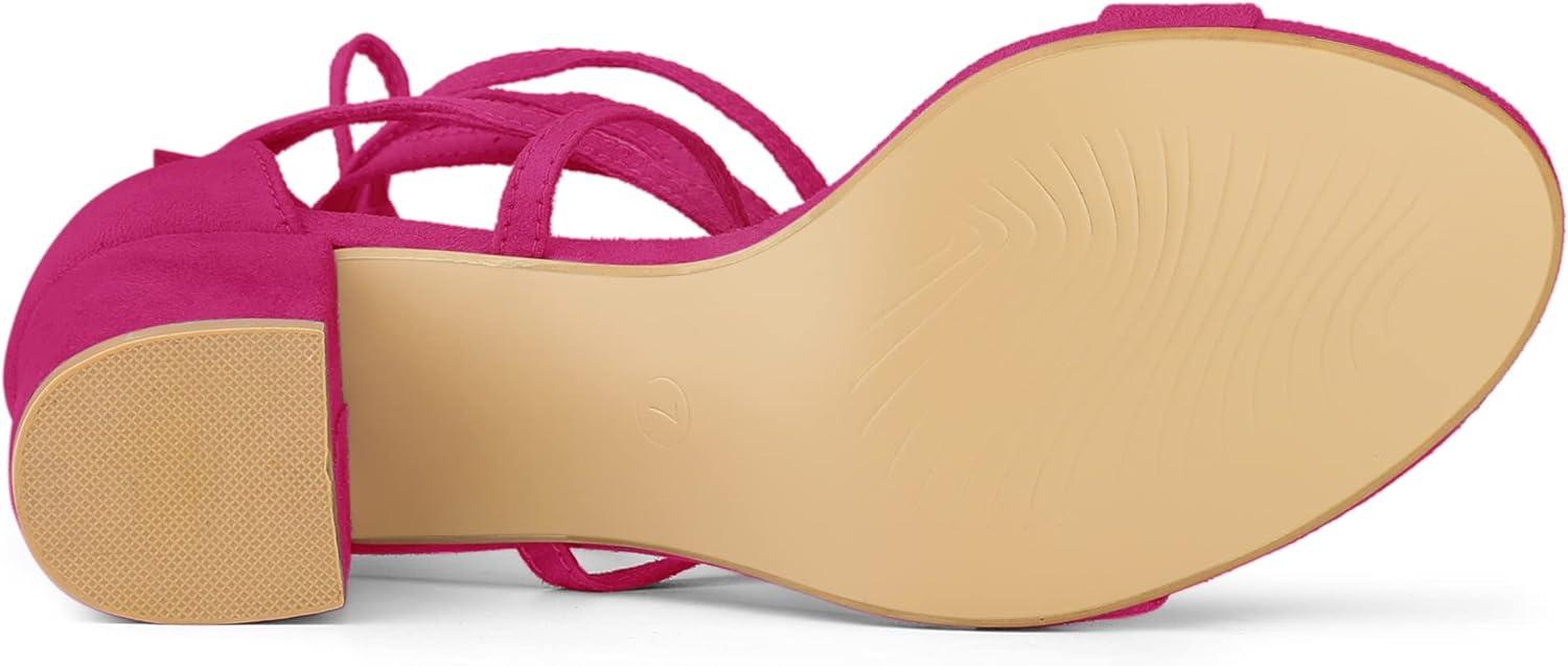 imageAllegra K Womens Open Toe Lace Up Mid Chunky Heeled SandalsHot Pink