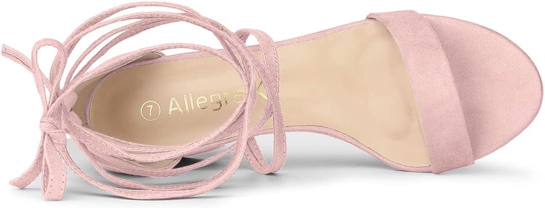 imageAllegra K Womens Open Toe Lace Up Mid Chunky Heeled SandalsLight Pink