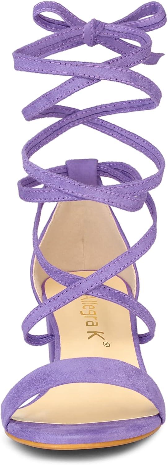 imageAllegra K Womens Open Toe Lace Up Mid Chunky Heeled SandalsPurple
