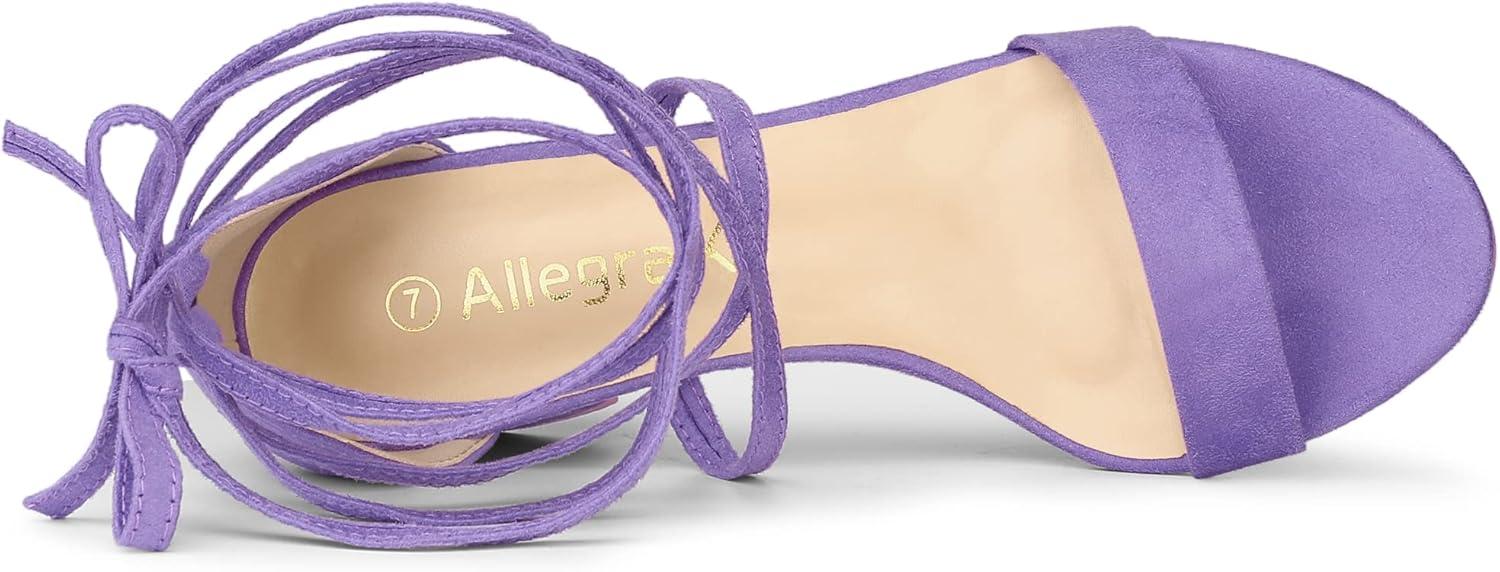 imageAllegra K Womens Open Toe Lace Up Mid Chunky Heeled SandalsPurple