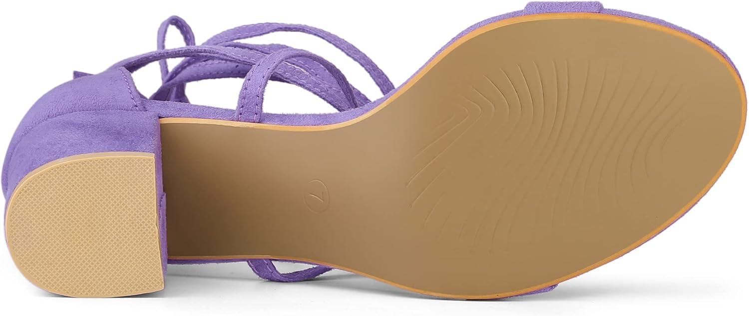 imageAllegra K Womens Open Toe Lace Up Mid Chunky Heeled SandalsPurple