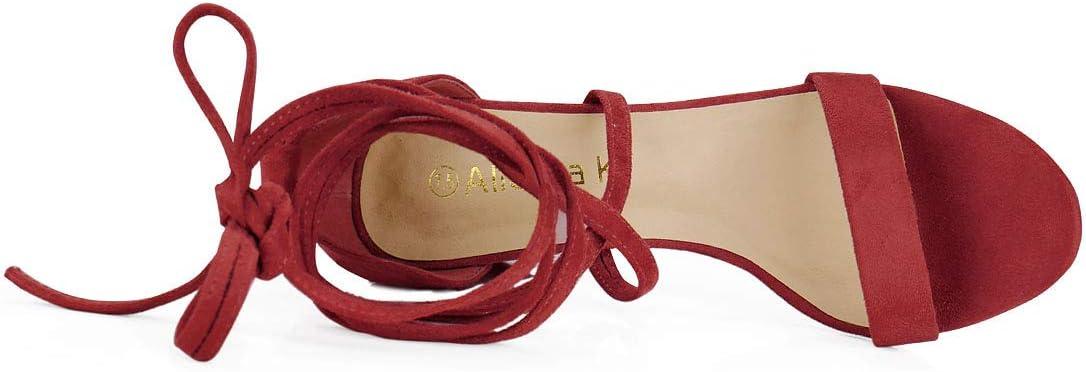 imageAllegra K Womens Open Toe Lace Up Mid Chunky Heeled SandalsRed