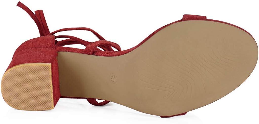 imageAllegra K Womens Open Toe Lace Up Mid Chunky Heeled SandalsRed