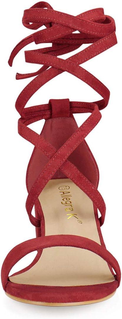imageAllegra K Womens Open Toe Lace Up Mid Chunky Heeled SandalsRed