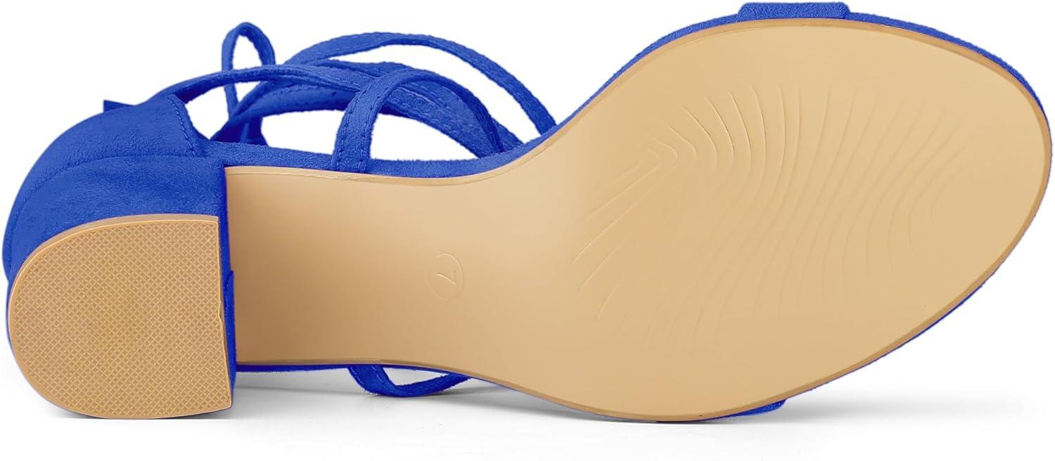 imageAllegra K Womens Open Toe Lace Up Mid Chunky Heeled SandalsRoyal Blue