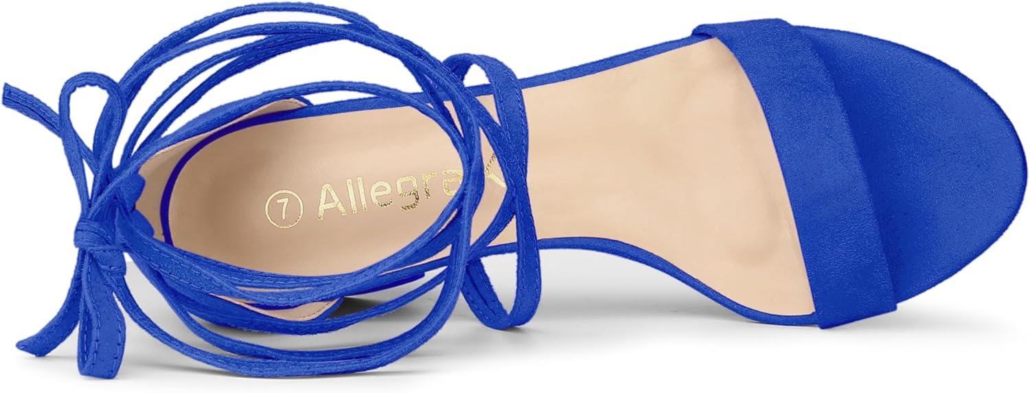 imageAllegra K Womens Open Toe Lace Up Mid Chunky Heeled SandalsRoyal Blue