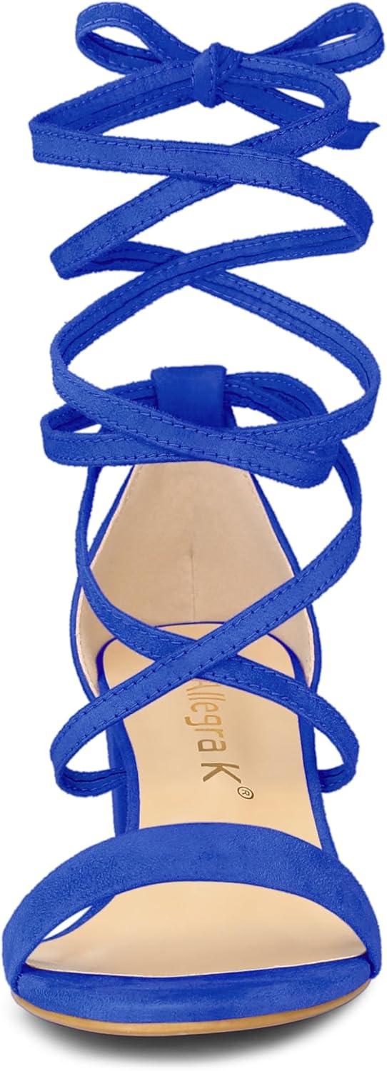 imageAllegra K Womens Open Toe Lace Up Mid Chunky Heeled SandalsRoyal Blue
