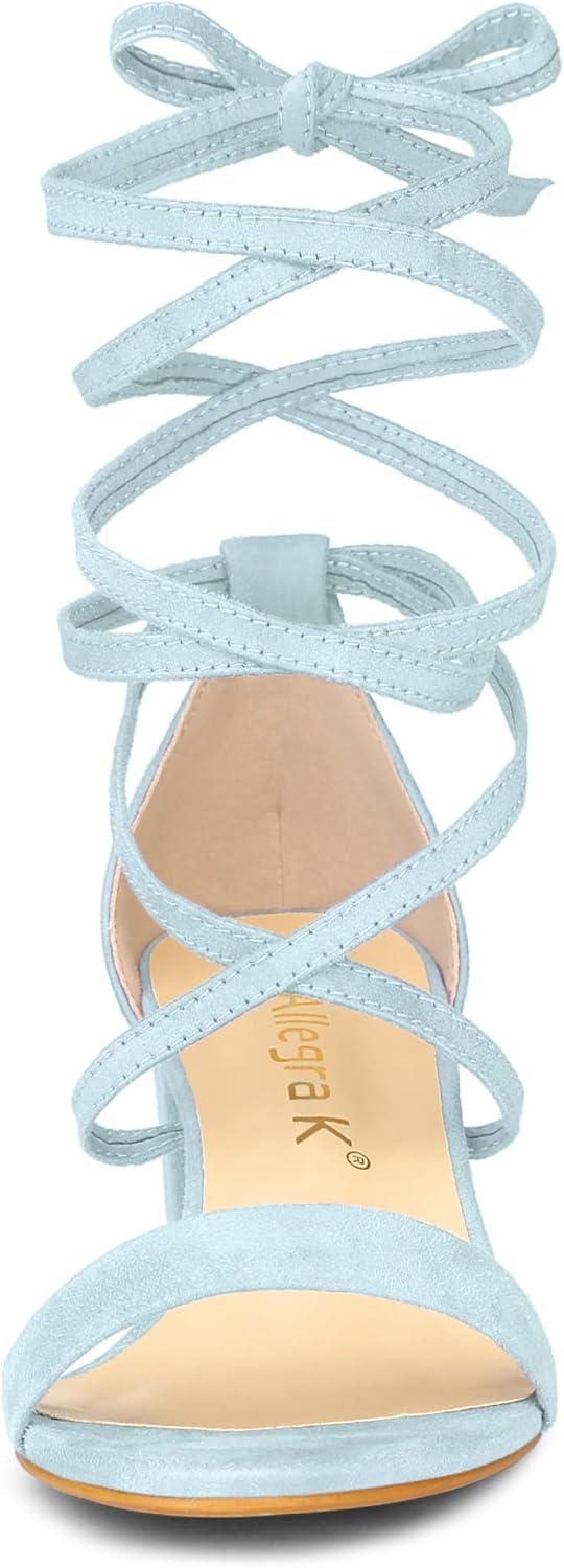 imageAllegra K Womens Open Toe Lace Up Mid Chunky Heeled SandalsSky Blue