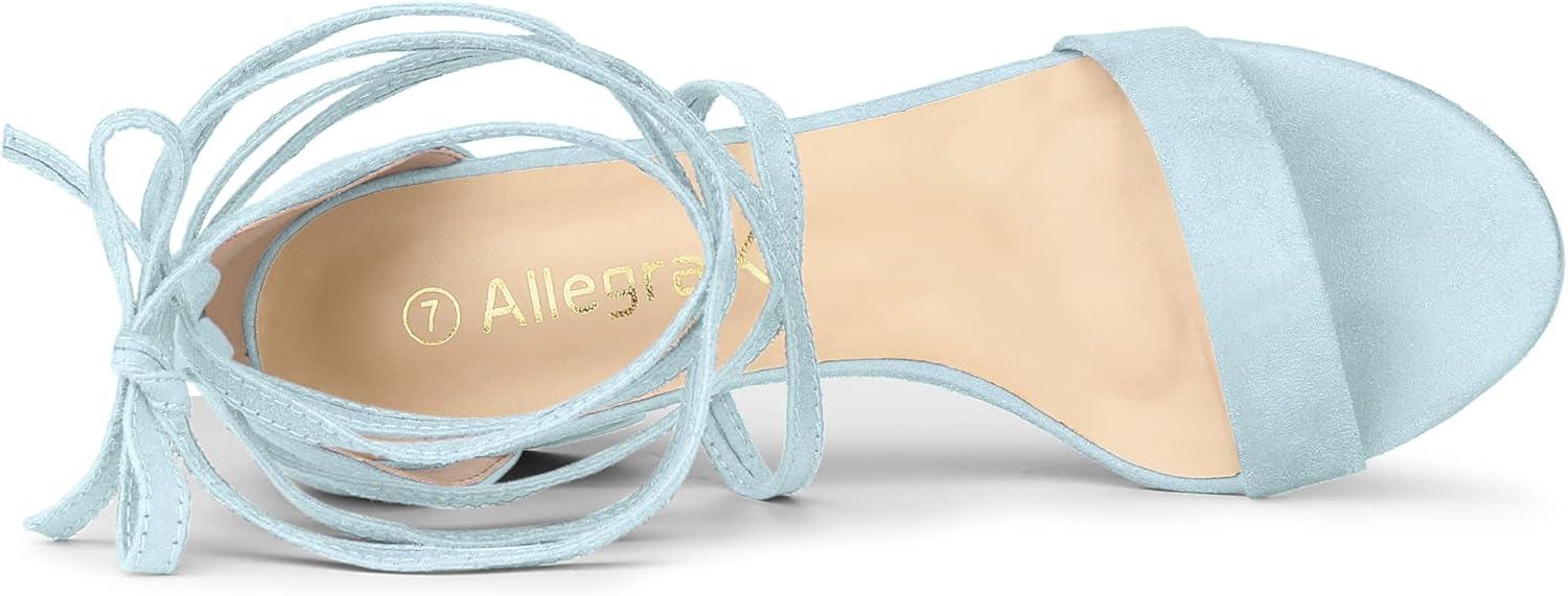 imageAllegra K Womens Open Toe Lace Up Mid Chunky Heeled SandalsSky Blue