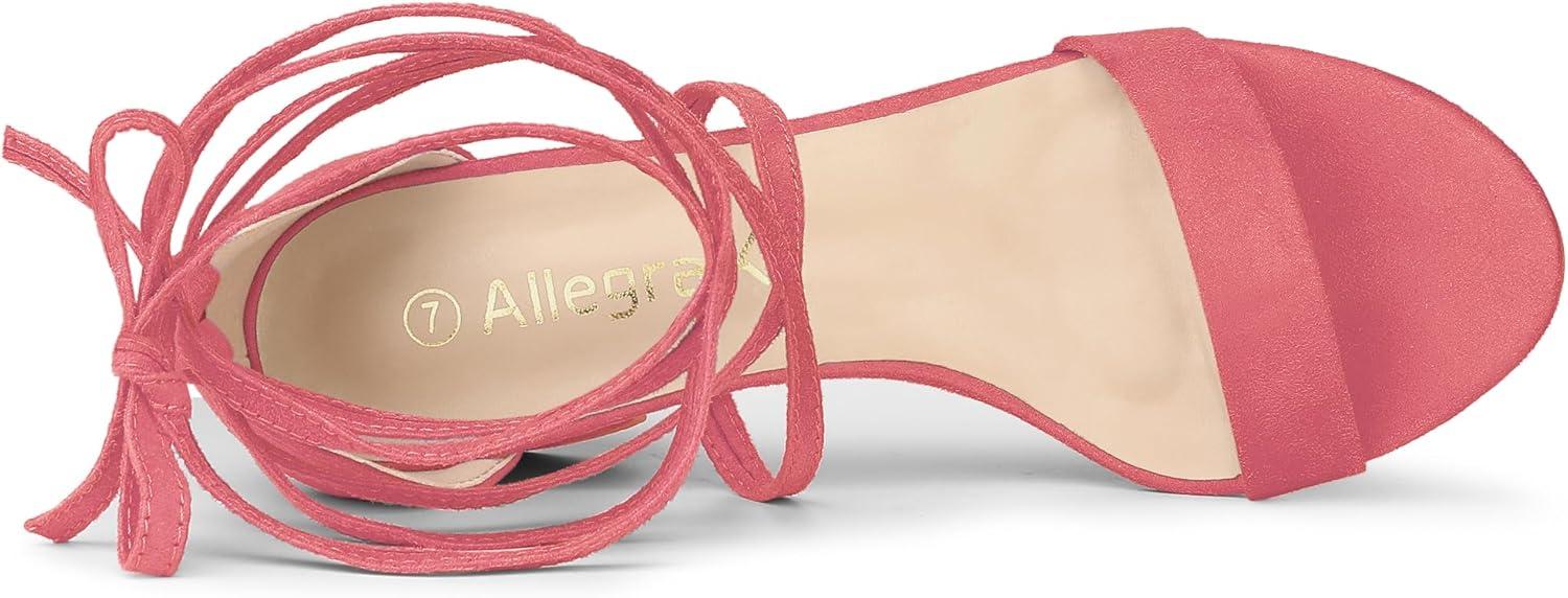 imageAllegra K Womens Open Toe Lace Up Mid Chunky Heeled SandalsWatermelon Red