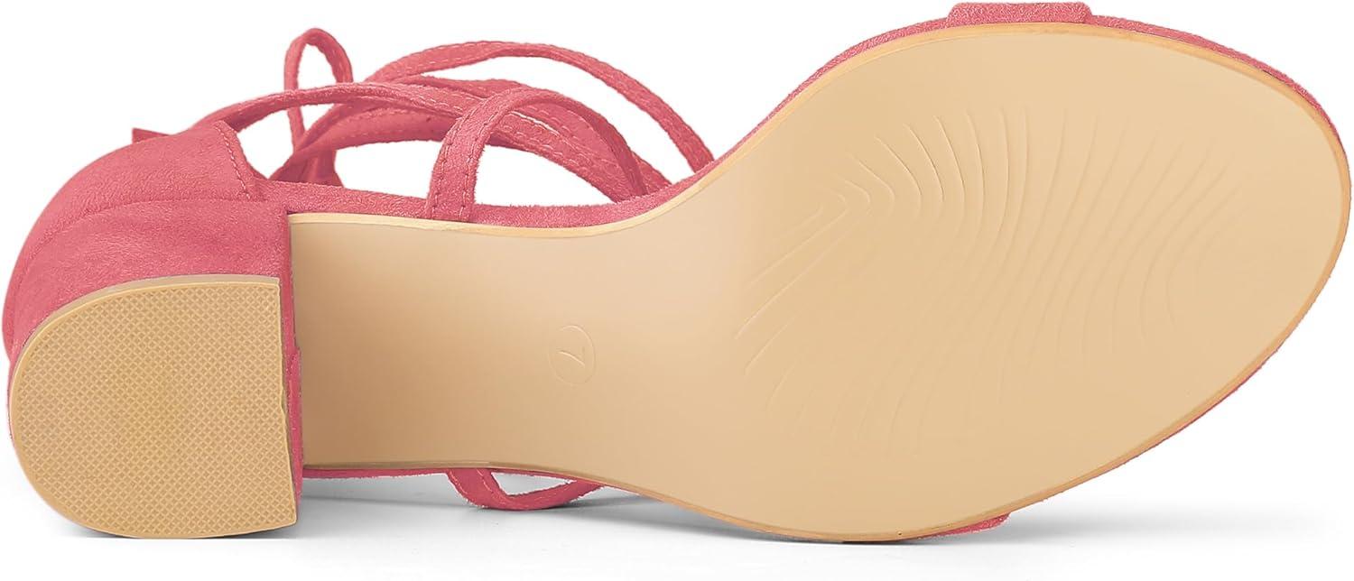 imageAllegra K Womens Open Toe Lace Up Mid Chunky Heeled SandalsWatermelon Red