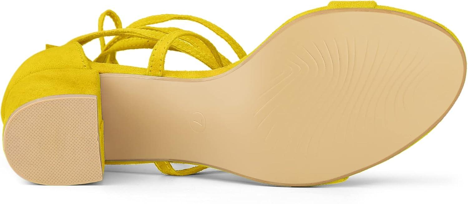 imageAllegra K Womens Open Toe Lace Up Mid Chunky Heeled SandalsYellow