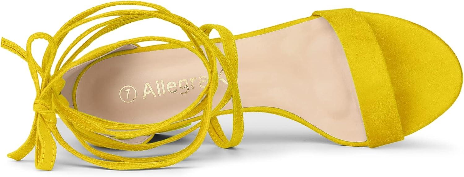 imageAllegra K Womens Open Toe Lace Up Mid Chunky Heeled SandalsYellow